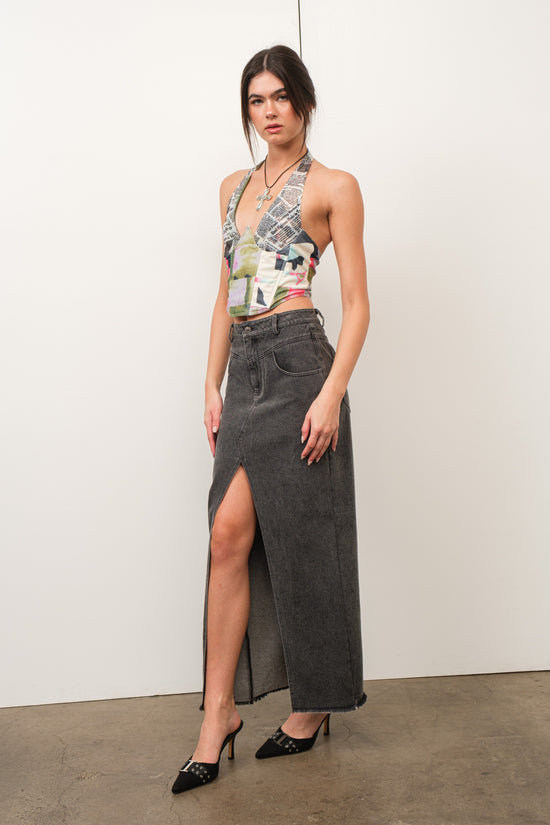 Newspaper Mesh Halter Top