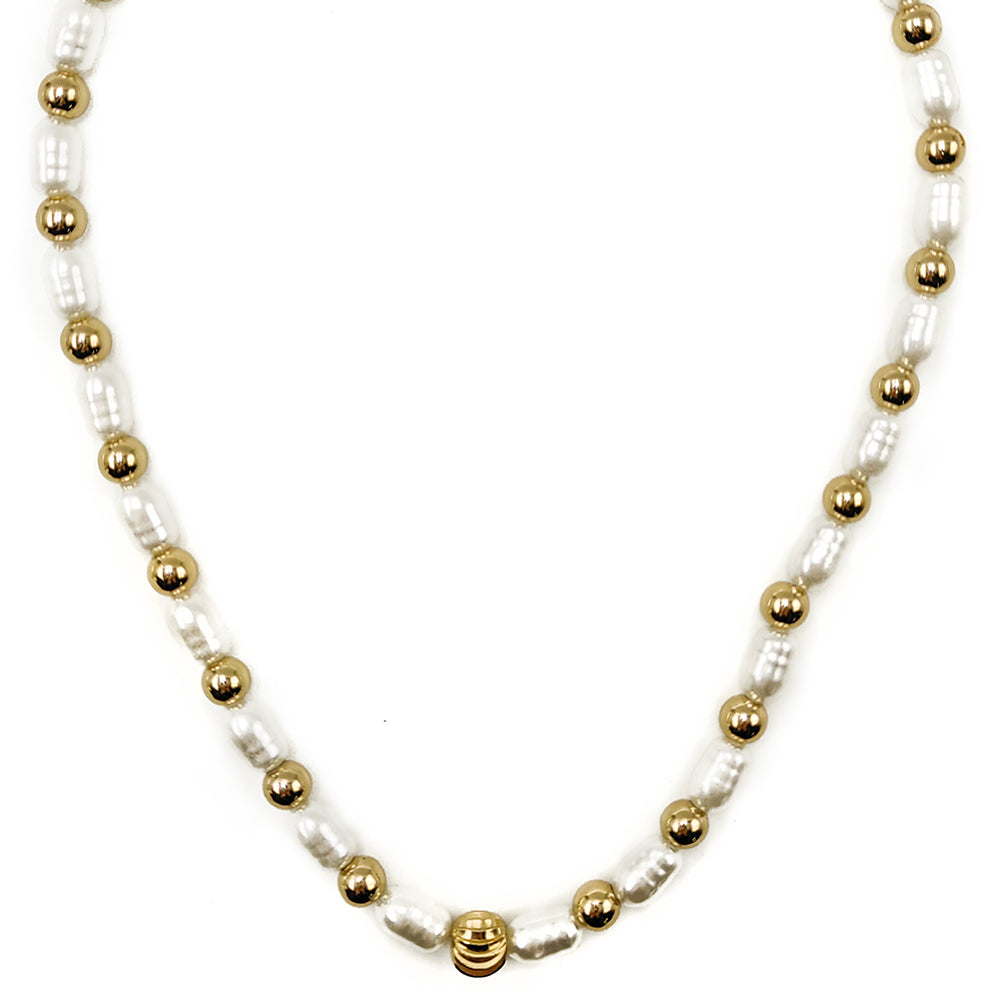 Fresh Water Pearls with Gold Balls Necklace