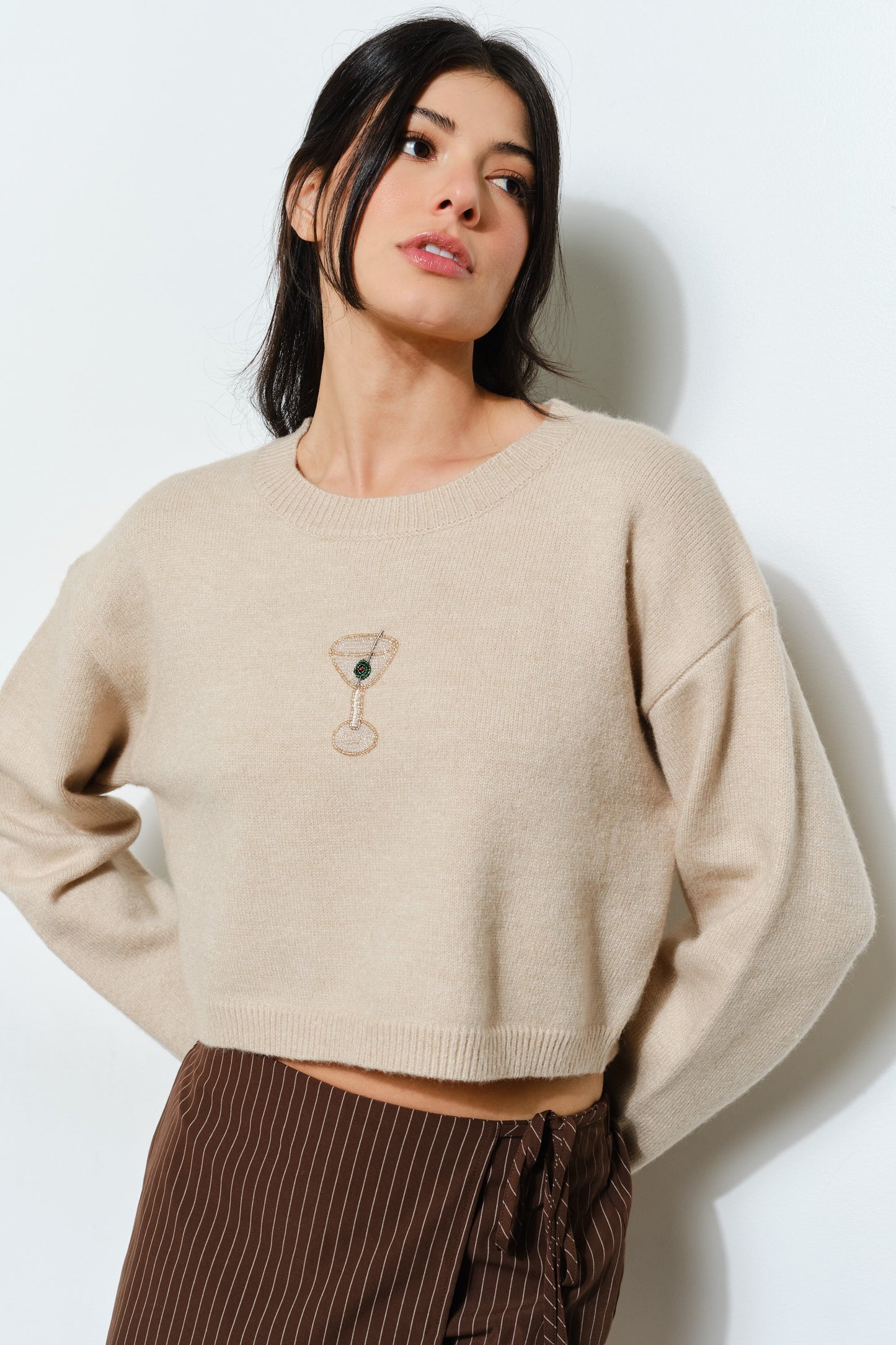 Addison Beaded Martini Sweater Sand