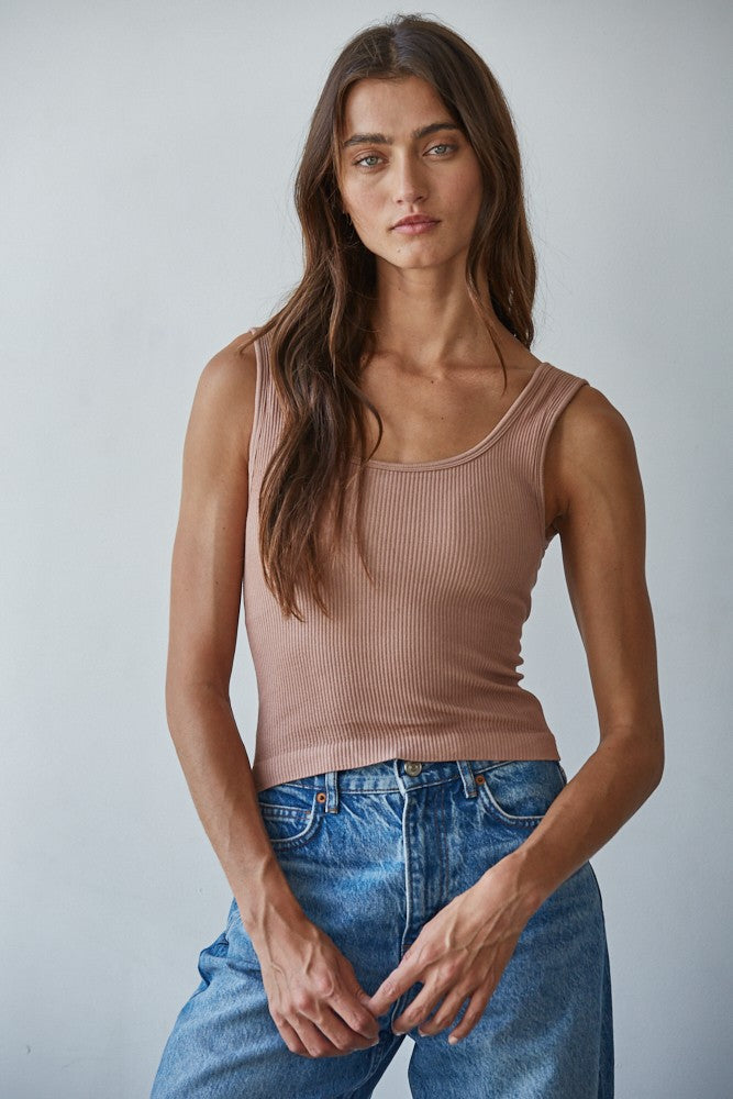 By Together Padded Ribbed Tank Top Dark Taupe