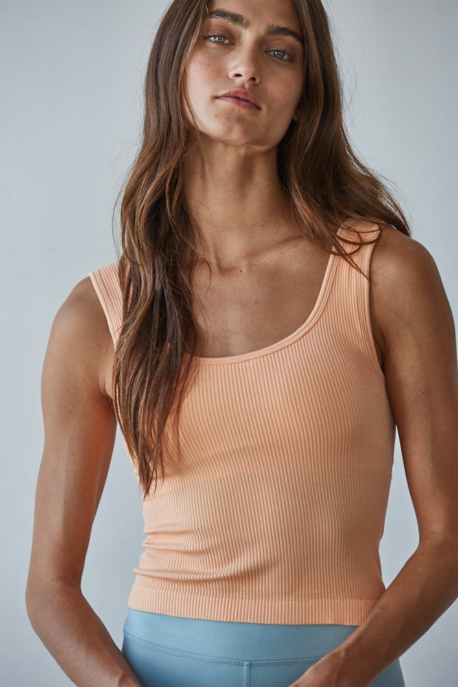 By Together Padded Ribbed Tank Top Peachy Orange
