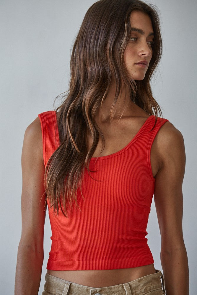 By Together Padded Ribbed Tank Top Scarlet