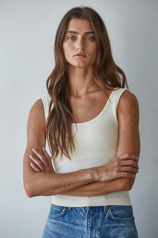 By Together Padded Ribbed Tank Top Cream