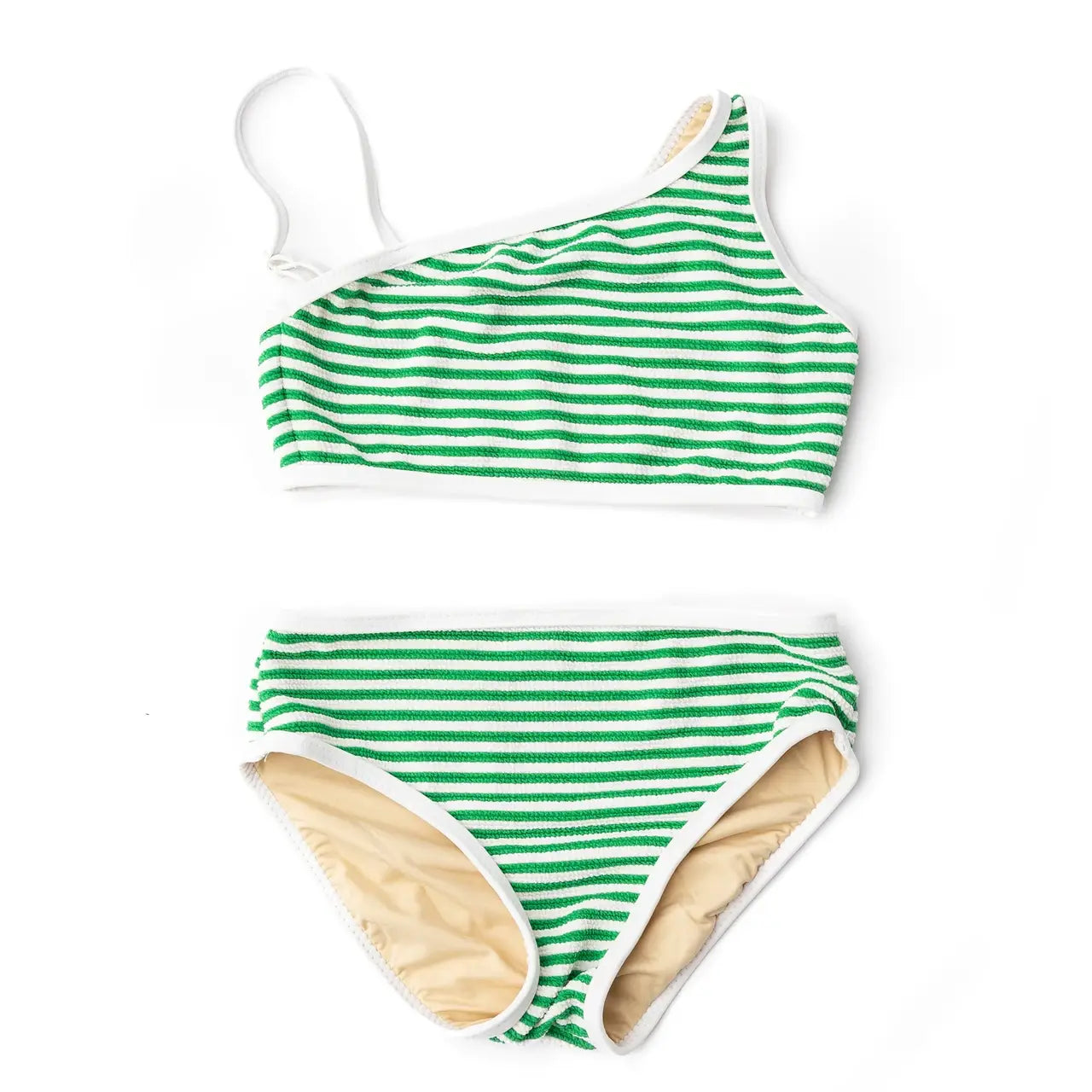Shade Critters Green Stripe Ribbed One Shoulder Two Piece Swimsuit