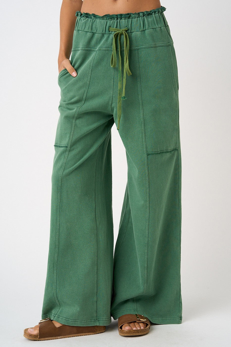 Lulu Mineral Wash Wide Leg Pant Heritage Green
