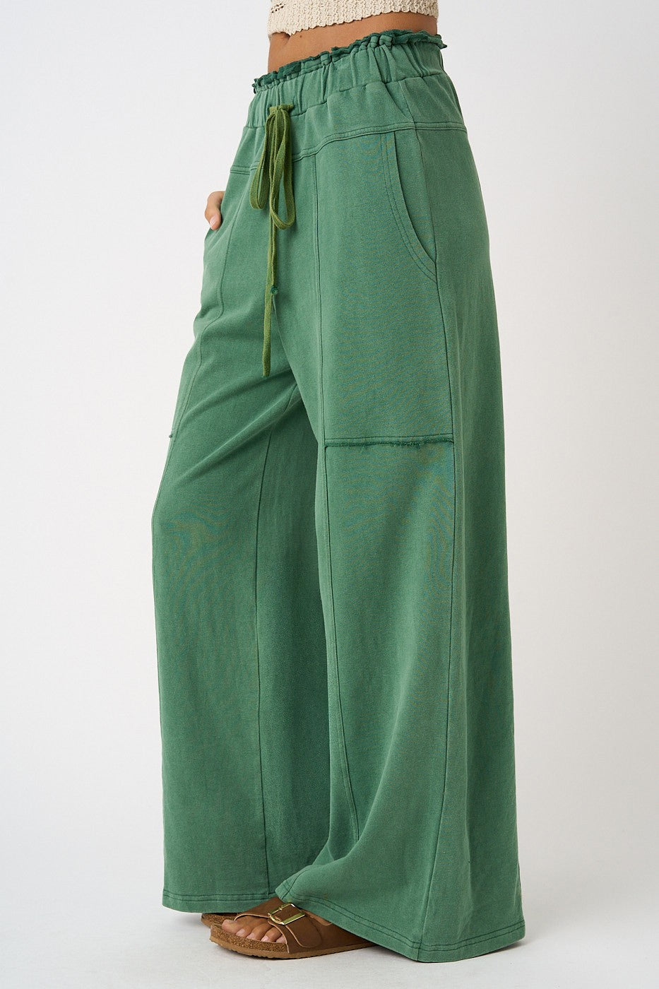 Lulu Mineral Wash Wide Leg Pant Heritage Green