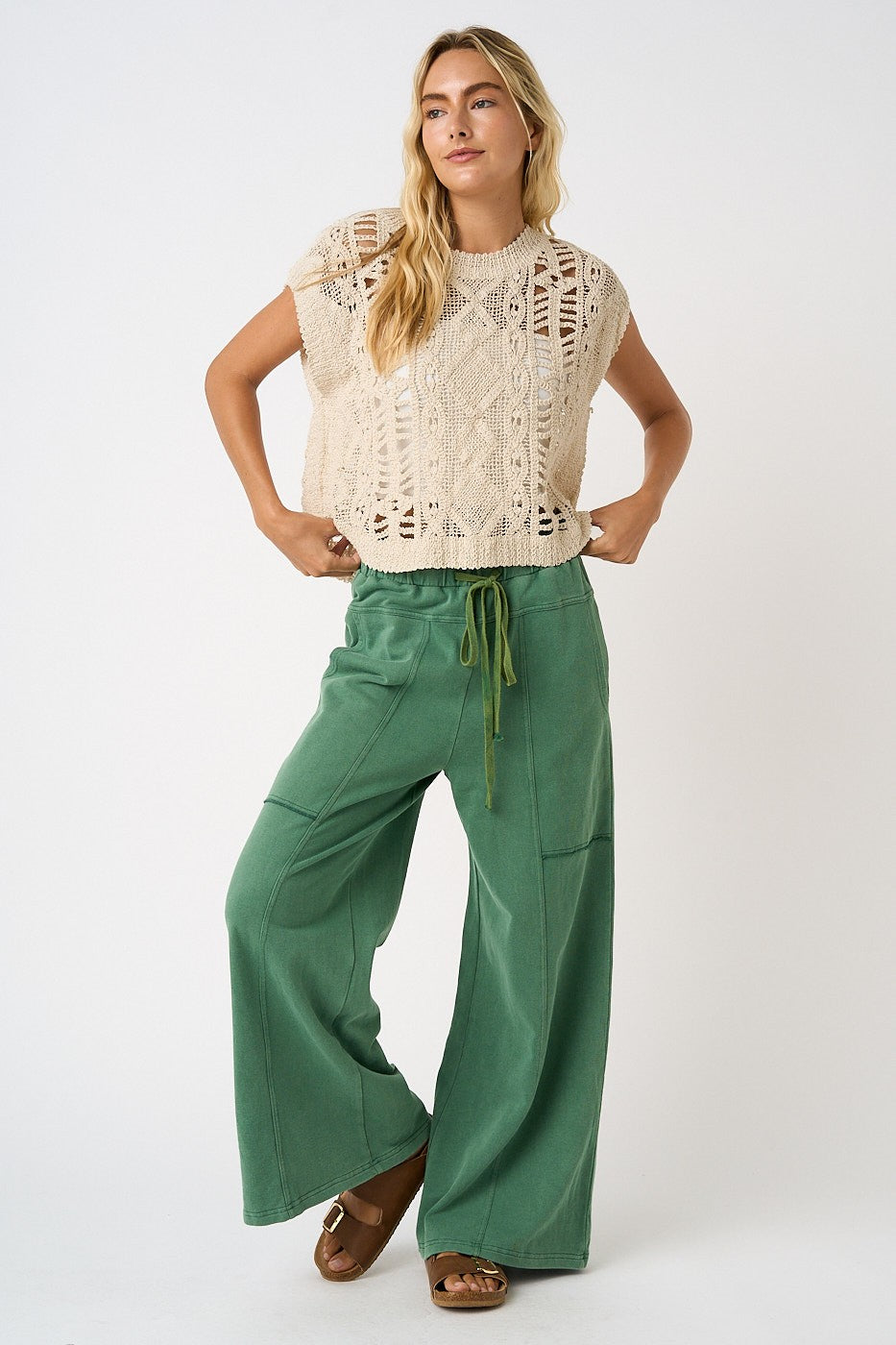 Lulu Mineral Wash Wide Leg Pant Heritage Green