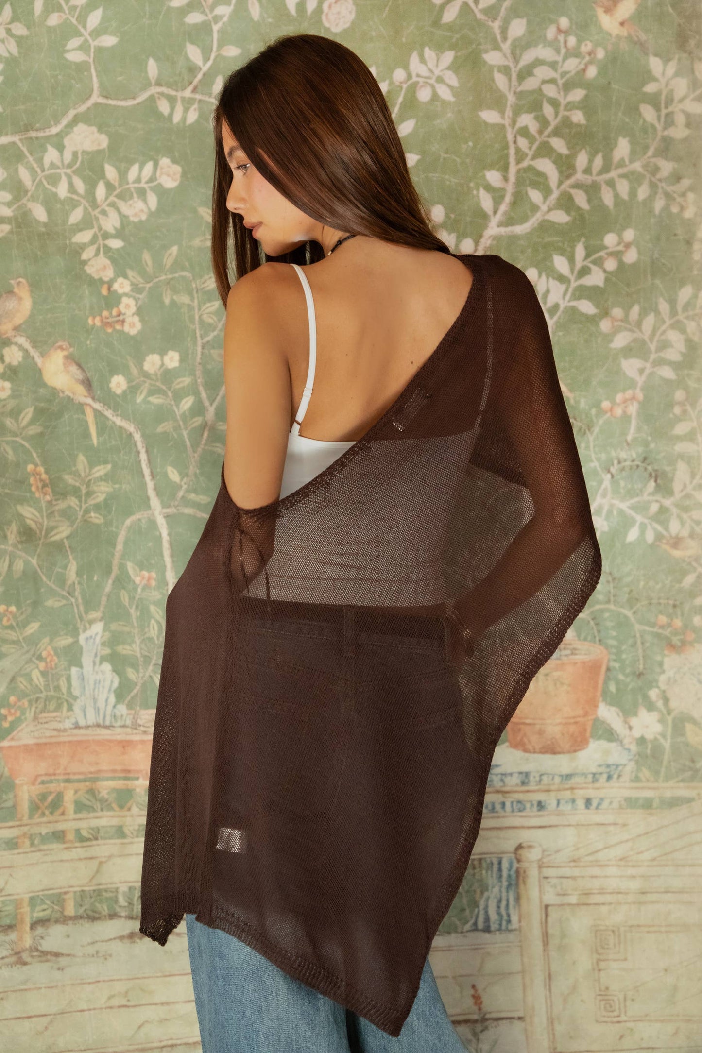 Solei Off Shoulder Knit Cape Brown