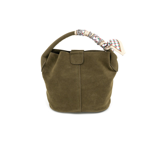 Olive Suede Bucket Bag