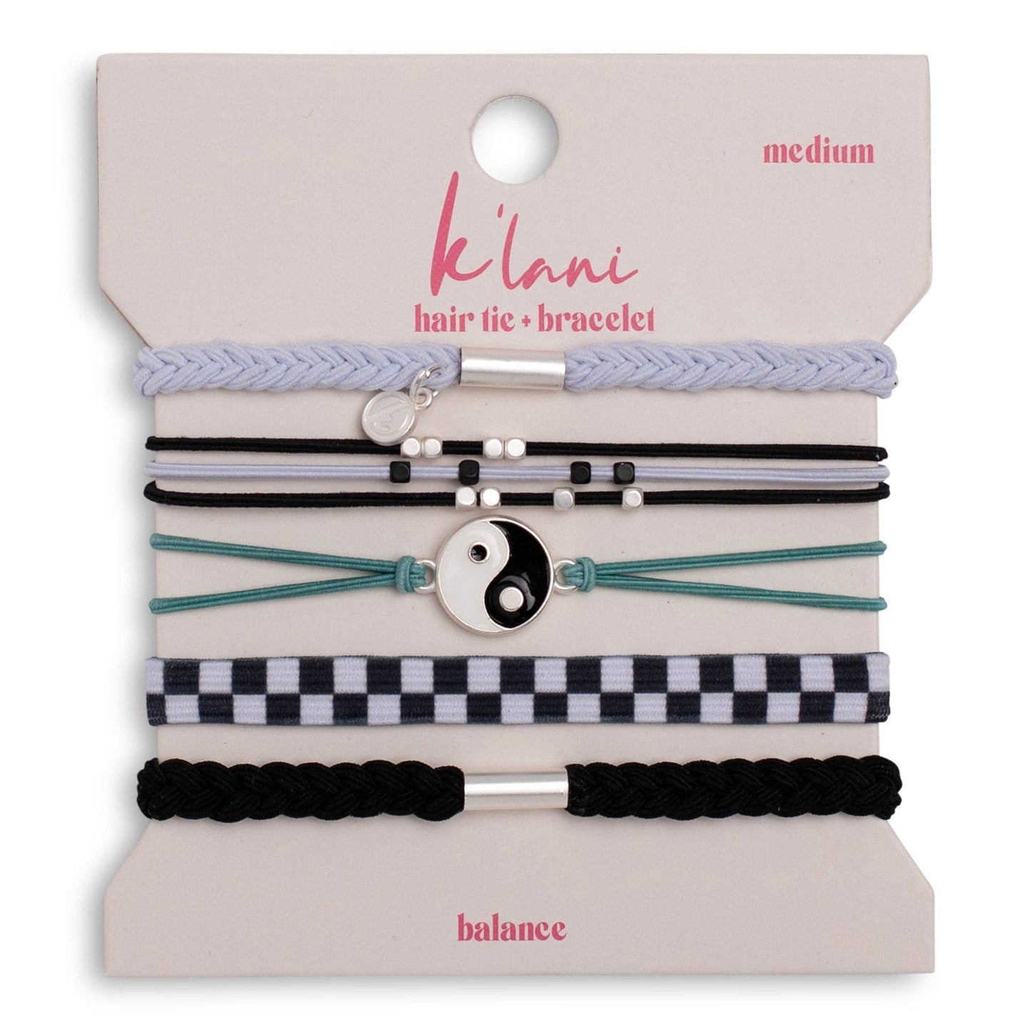K'lani "Balance" Black & White Yin Yang Hair Tie Bracelets