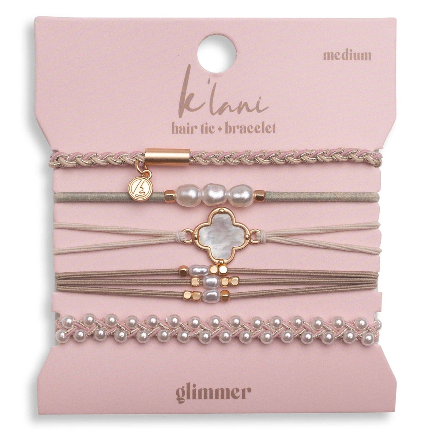 K'lani "Glimmer" Soft Pinks with Pearl and Gold Accent Hair Tie Bracelets
