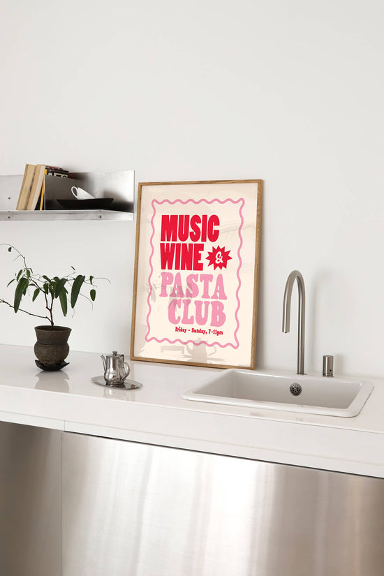 Music, Wine + Pasta Club Print Pink