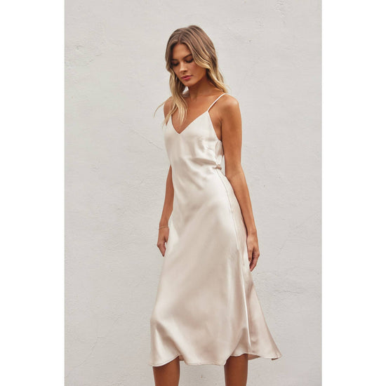 Load image into Gallery viewer, Serena Satin Slip Dress Eggshell
