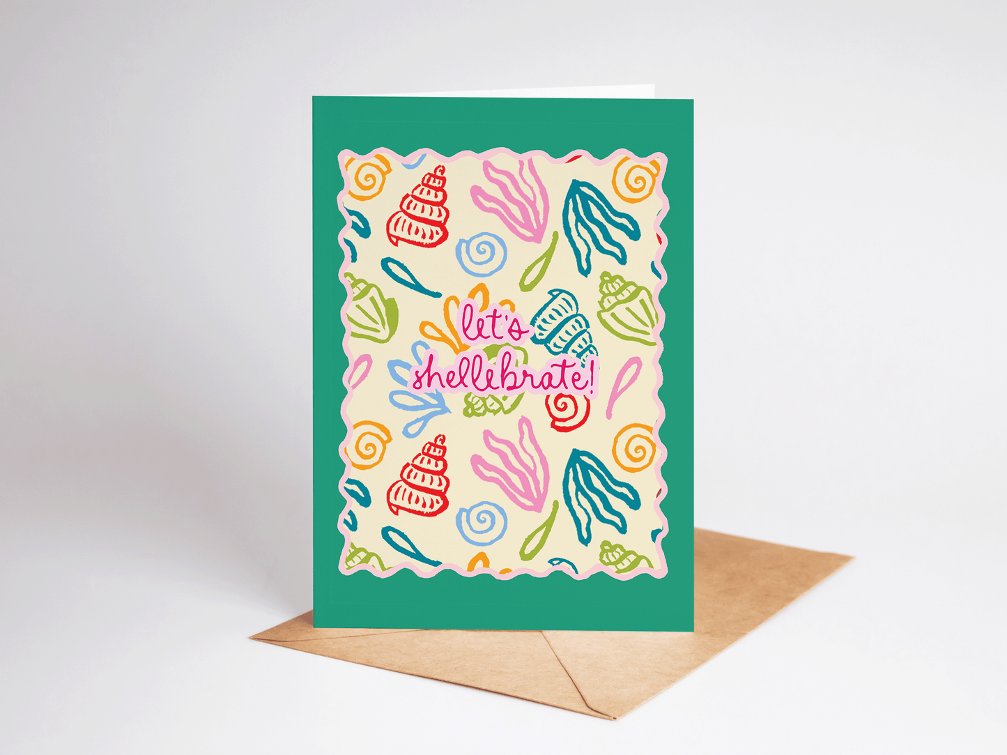 Let's Shellebrate! Seashell Beach Coastal Card