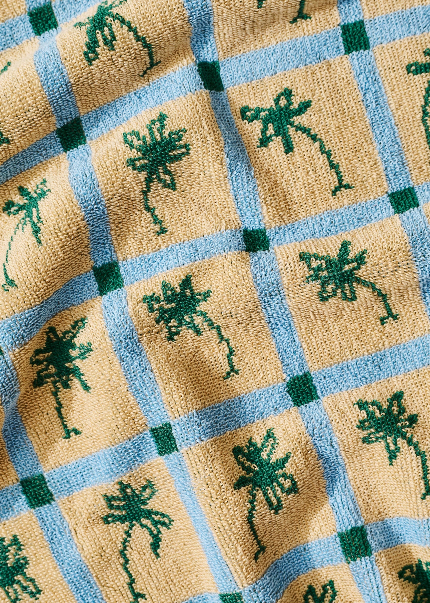 Palm Grid Checked Cotton Terry Cloth Towel