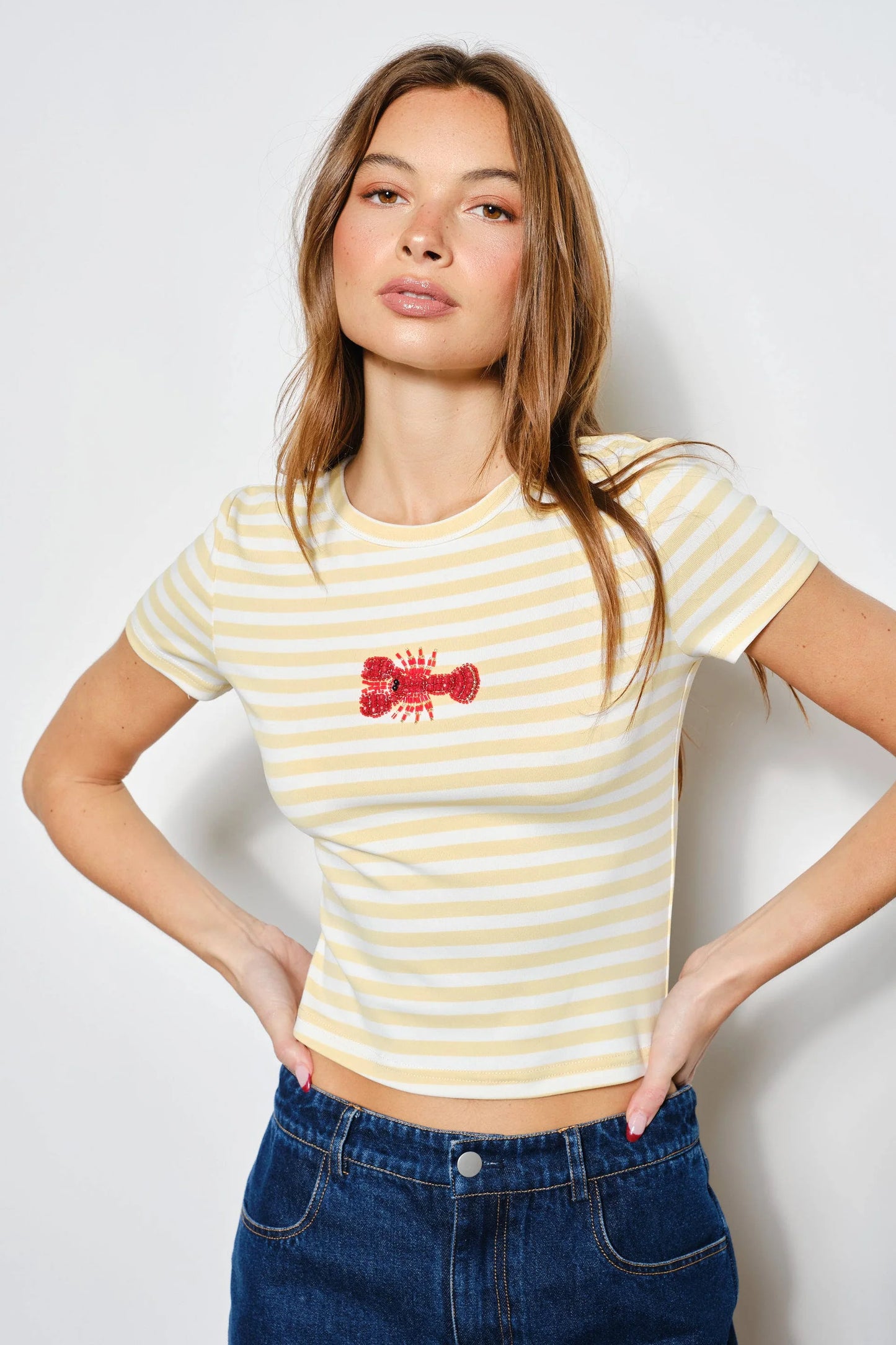Zandra Lobster Beaded Tee Yellow