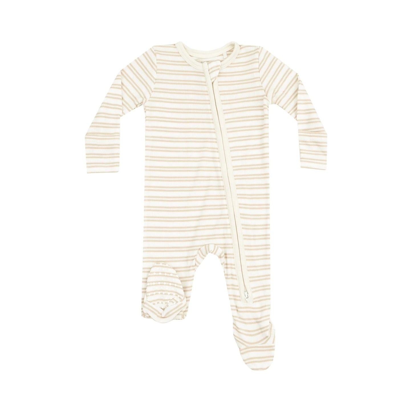 Angel Dear Stripe Oxford Tan 2 Way Zipper Footie