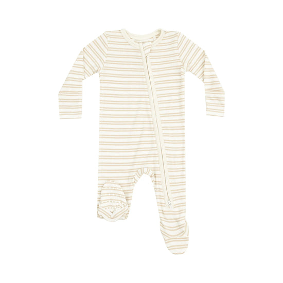 Angel Dear Stripe Oxford Tan 2 Way Zipper Footie