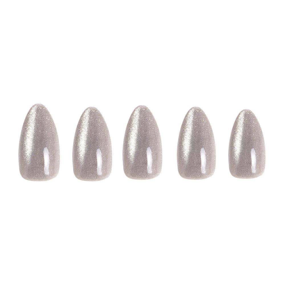 Glamnetic Oslo Press-On Nails|Short Almond Silver Glossy Holiday Nails