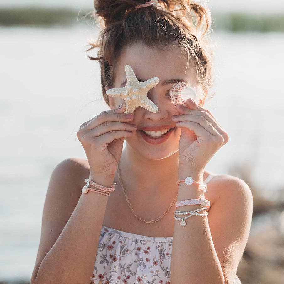 K'lani "Shimmer" Coral with Shell Hair Tie Bracelets