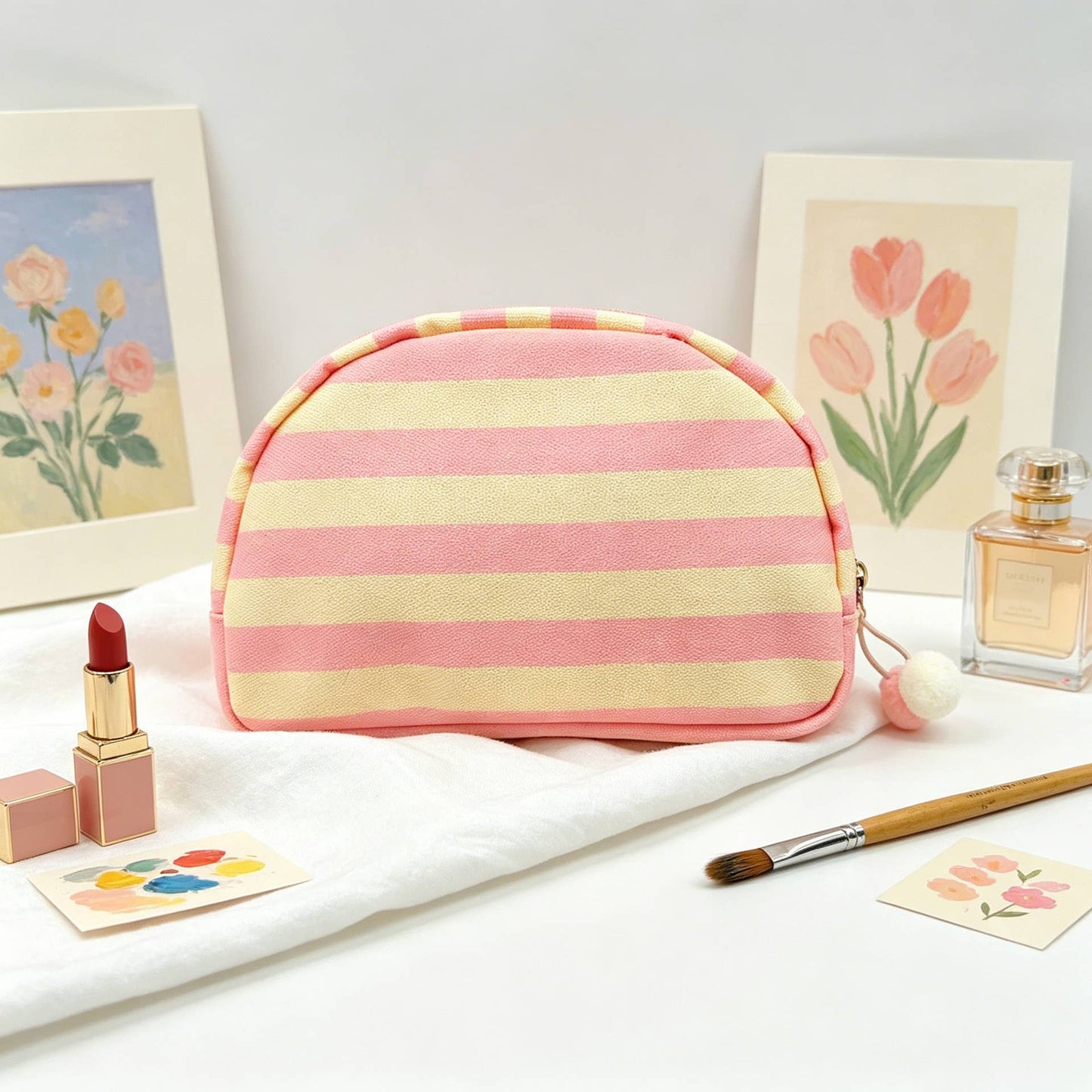 Striped Canvas Makeup Bag