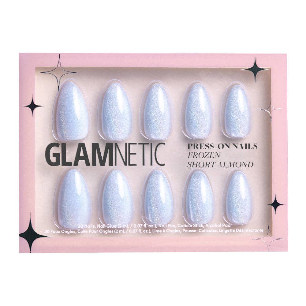 Glamnetic Frozen Press-On Nails|Pale Icy Blue Shimmer| Almond Shape