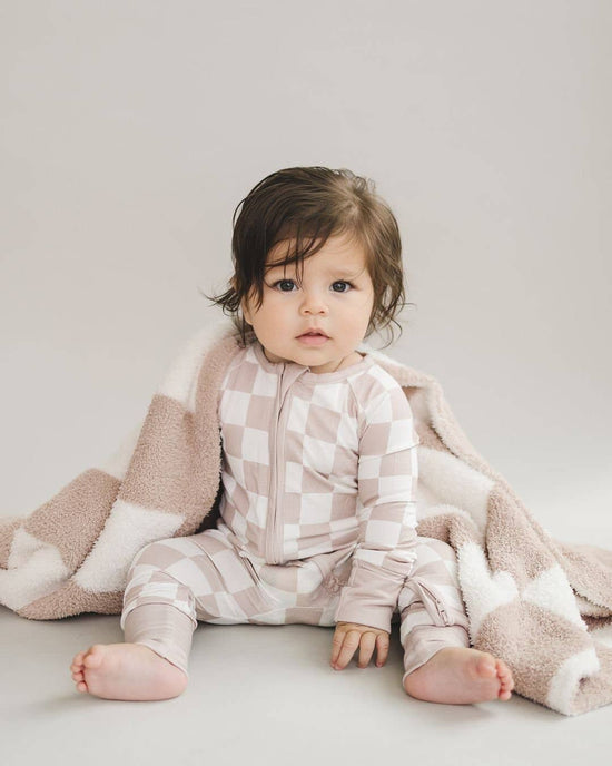 Load image into Gallery viewer, Bamboo Zip Romper | Beige Checkered
