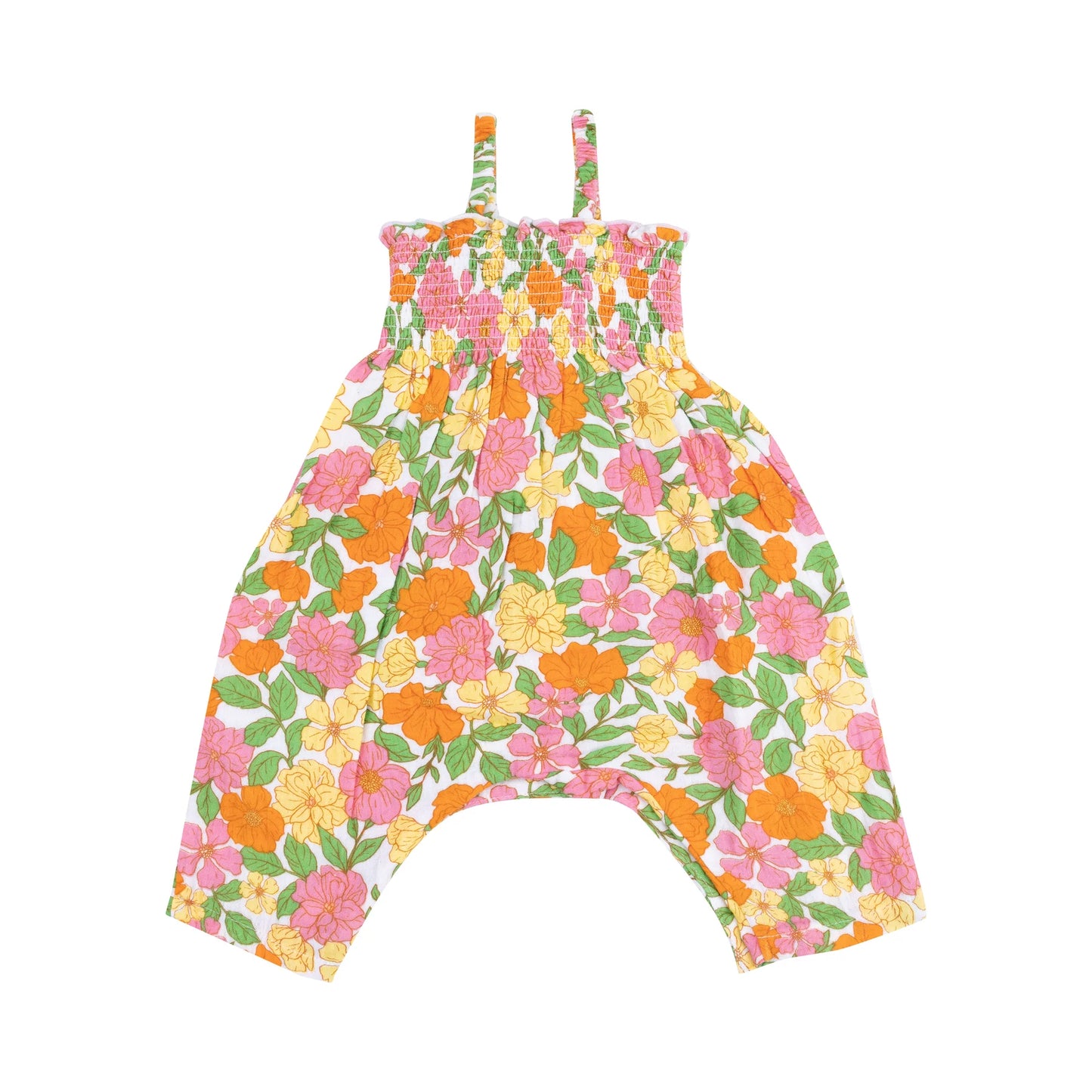 Angel Dear Botanical Retro Floral Tie Strap Smocked Romper