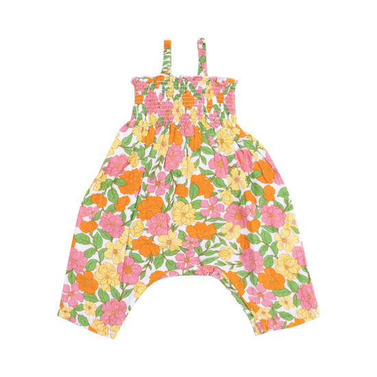 Angel Dear Botanical Retro Floral Tie Strap Smocked Romper