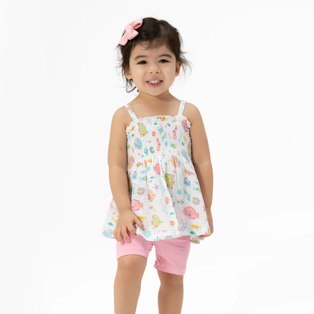 Angel Dear Smocked Top w/Bike Short Sunny Coral Reef Fish