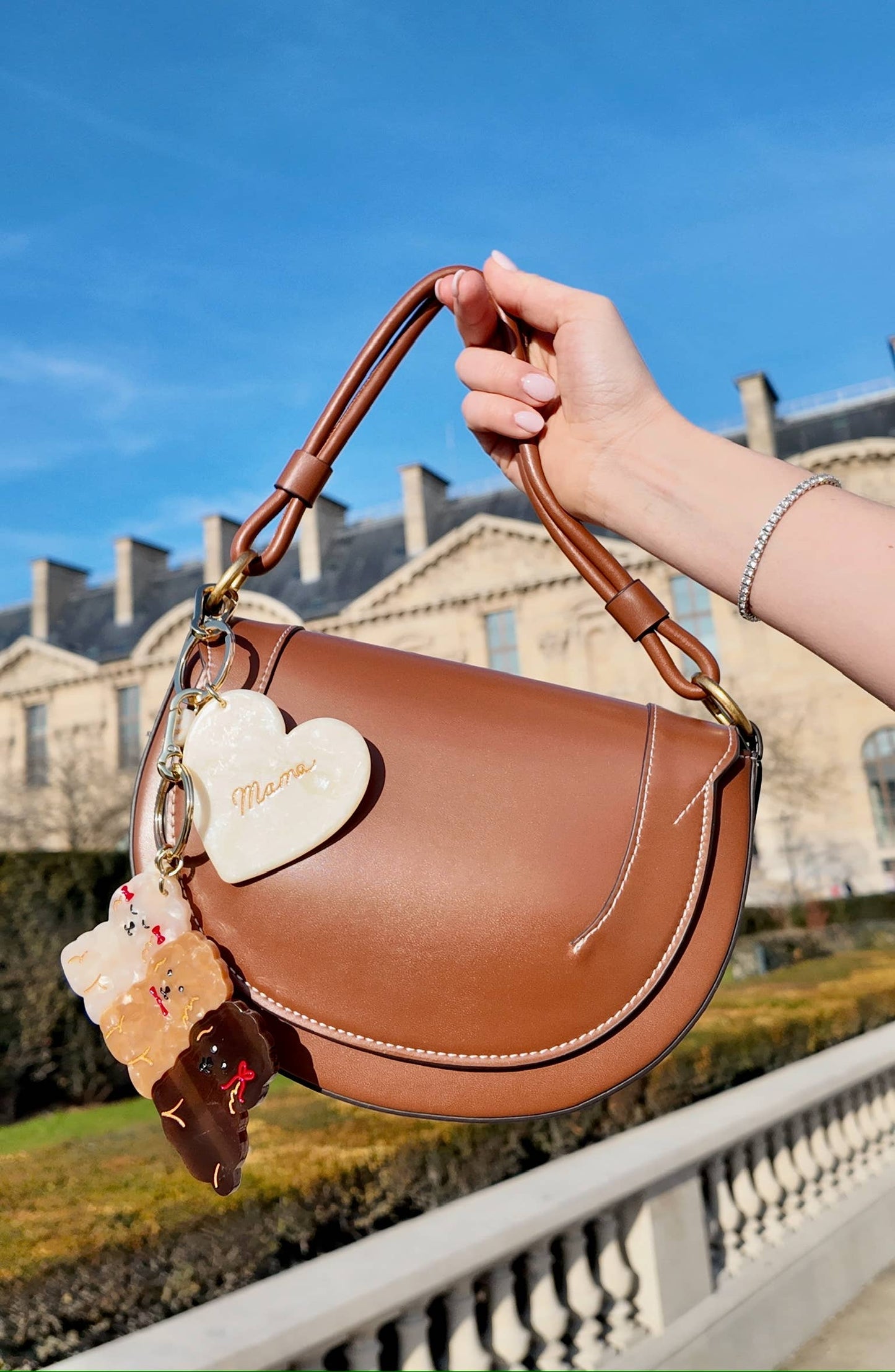 Solar Eclipsew Hand-painted Mama Heart Acetate Bag Charm + Keychain