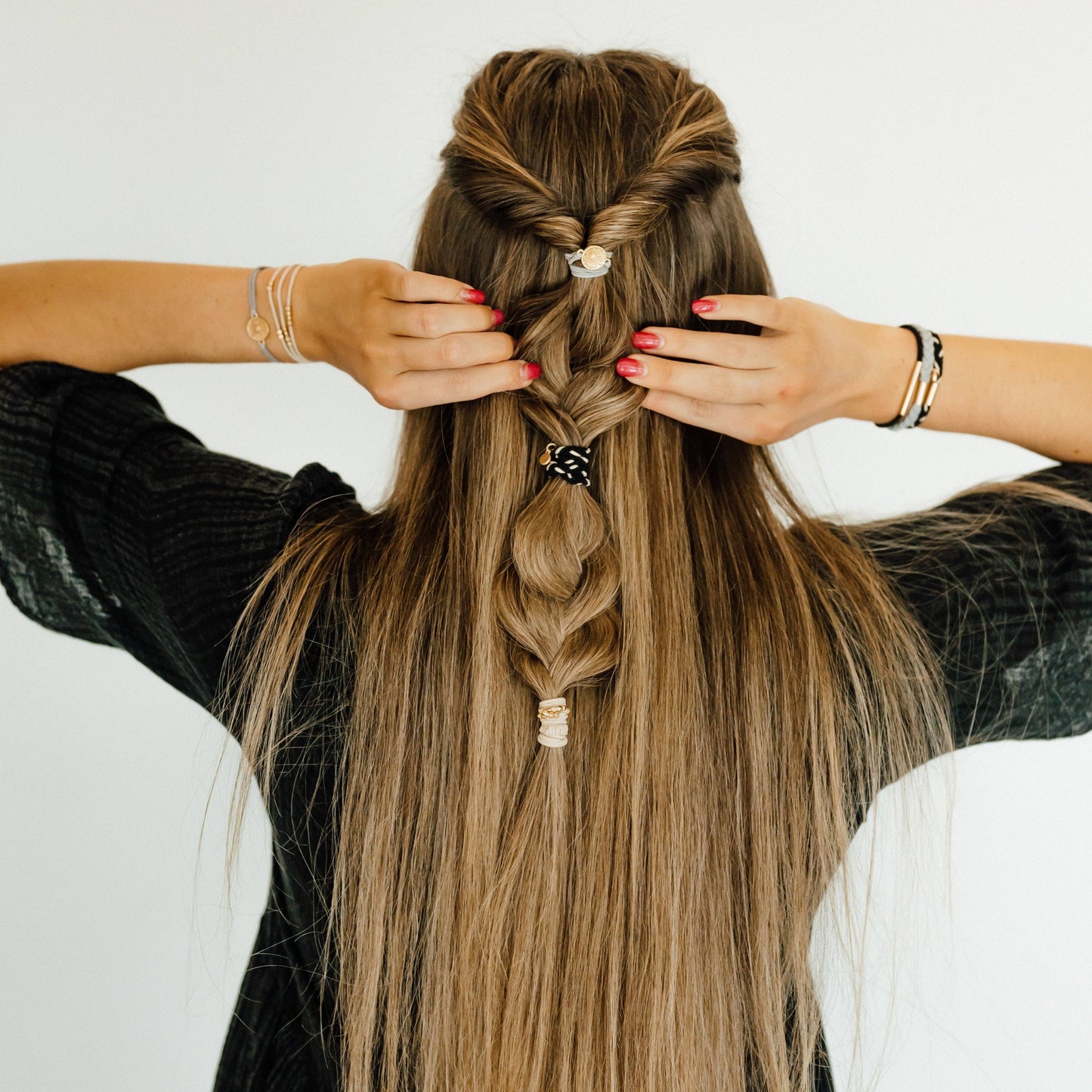 K'lani "Inspire" Grey and Black with Gold Flower Accent Hair Tie Bracelets