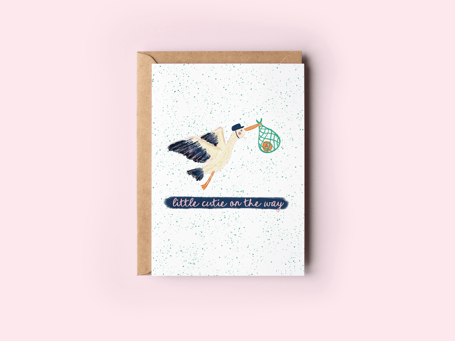 Little Cutie On the Way Stork Orange New Baby Card