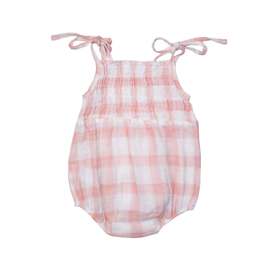 Angel Dear Mini Gingham Pink Tie Strap Smocked Bubble