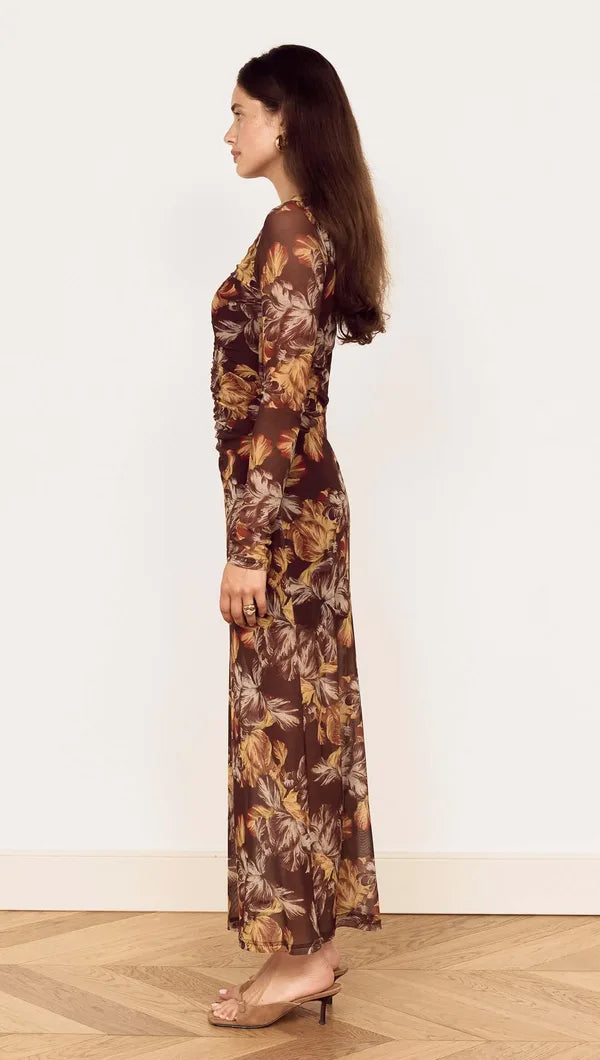 MINKPINK Tahlia Brown Floral Midi Dress