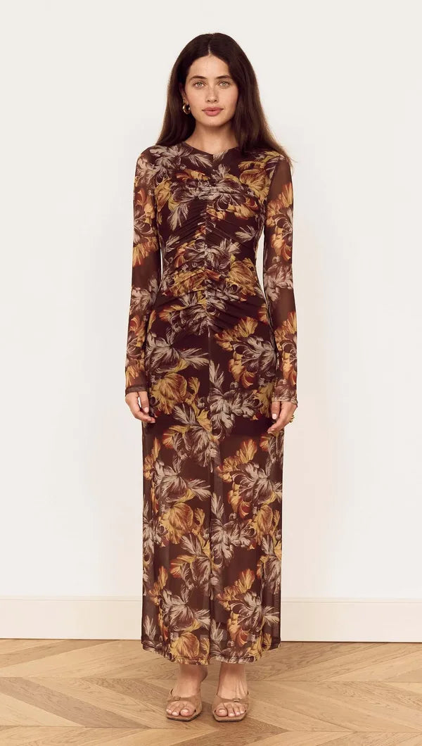 MINKPINK Tahlia Brown Floral Midi Dress