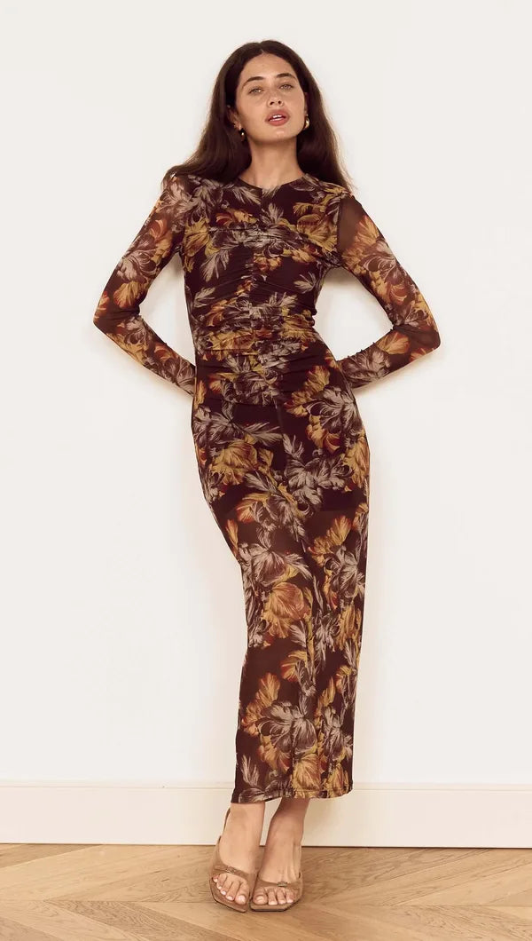MINKPINK Tahlia Brown Floral Midi Dress