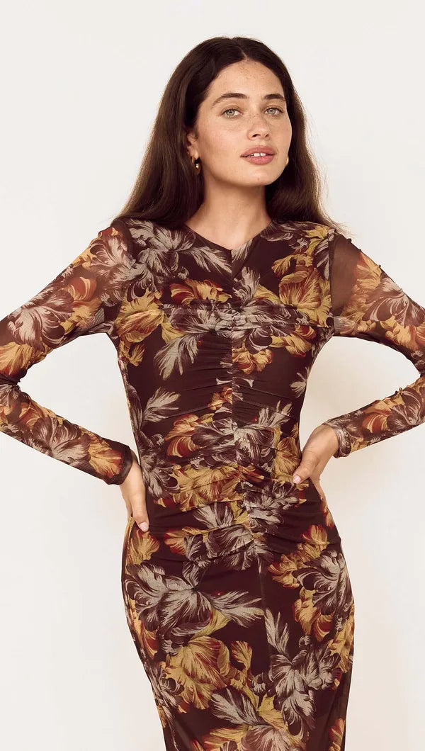 MINKPINK Tahlia Brown Floral Midi Dress