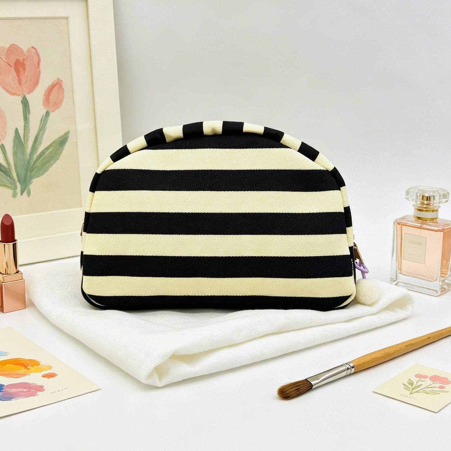 Striped Canvas Makeup Bag