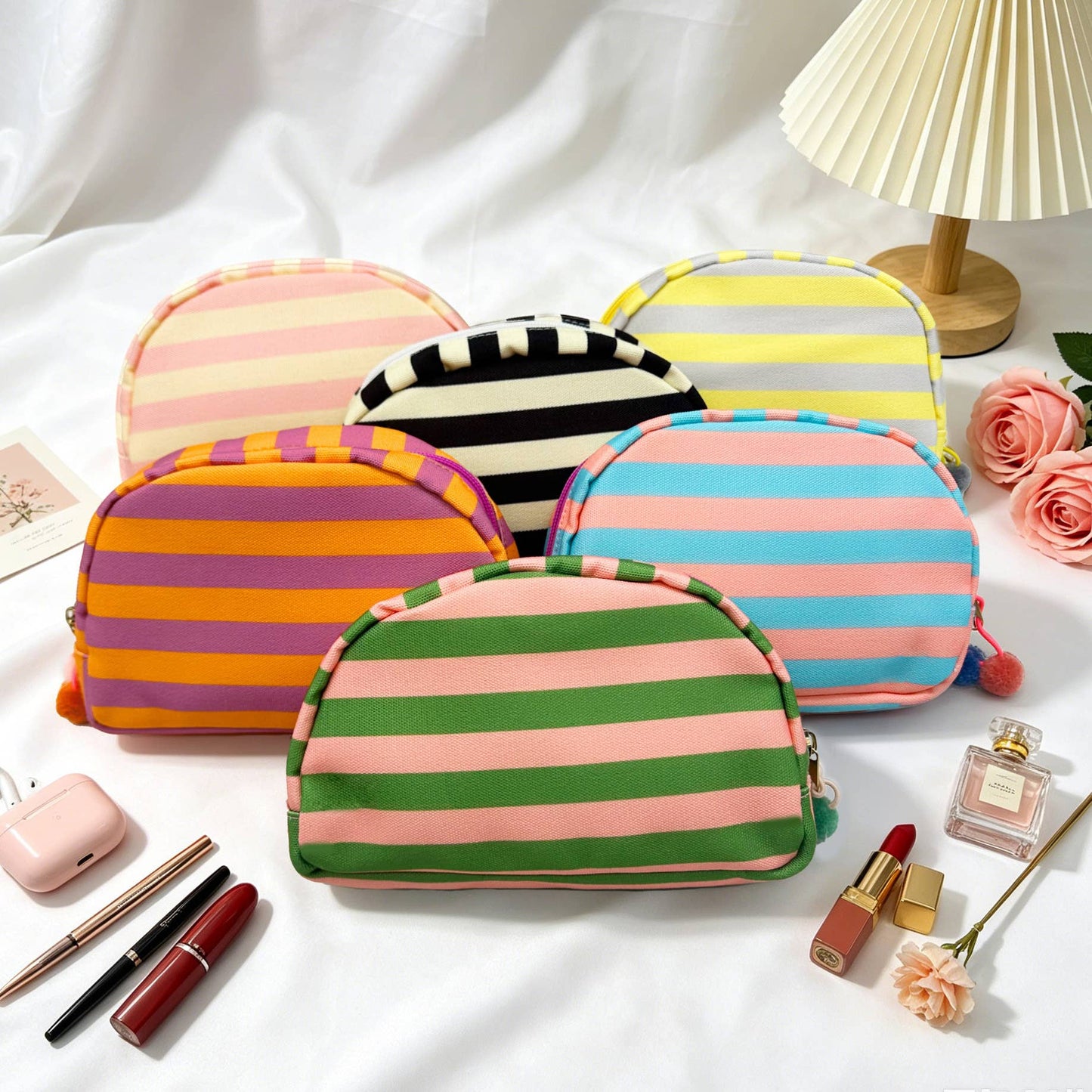 Striped Canvas Makeup Bag