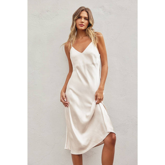Load image into Gallery viewer, Serena Satin Slip Dress Eggshell
