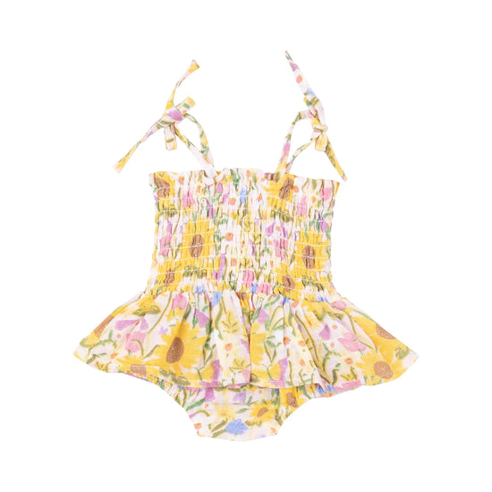 Angel Dear Sunflower Dream Floral Smocked Bubble With Skirt