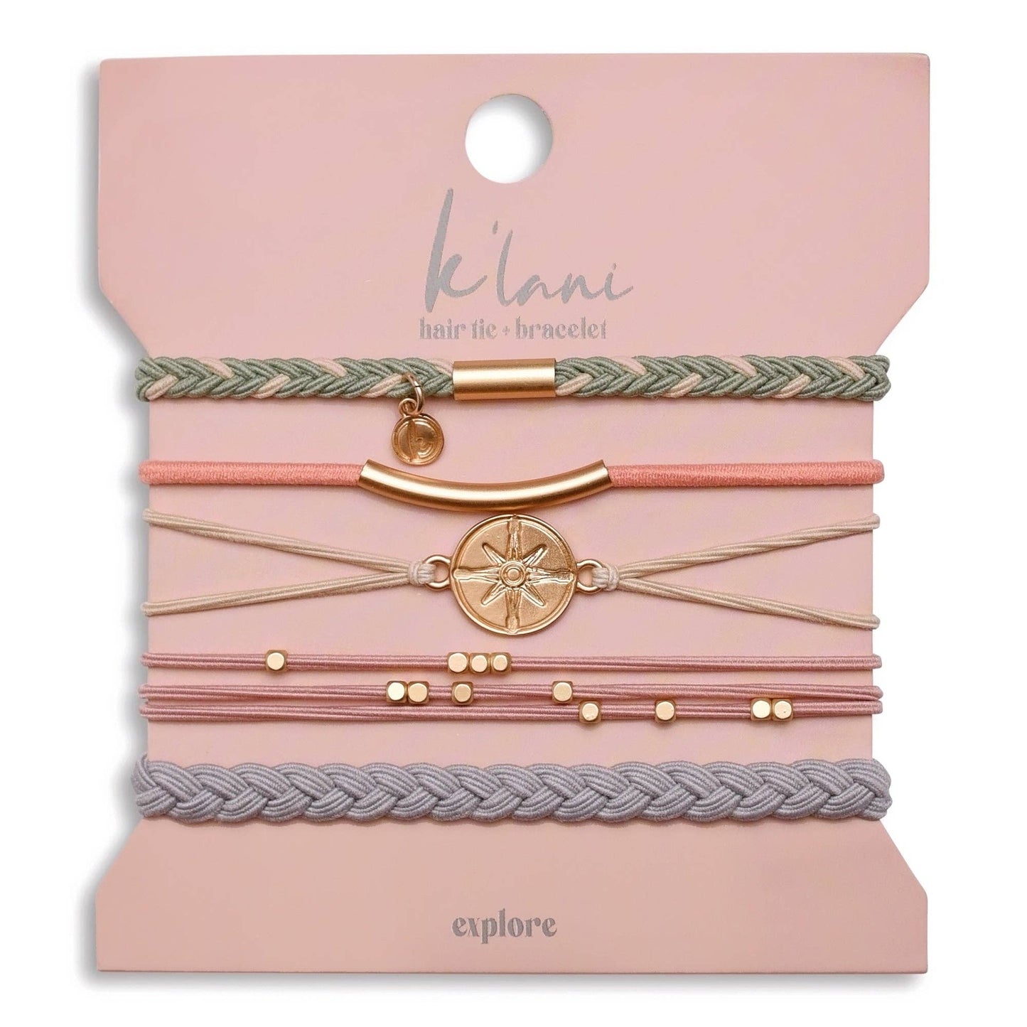 K'lani "Explore" Gold Compass Charm Hair Tie Bracelets