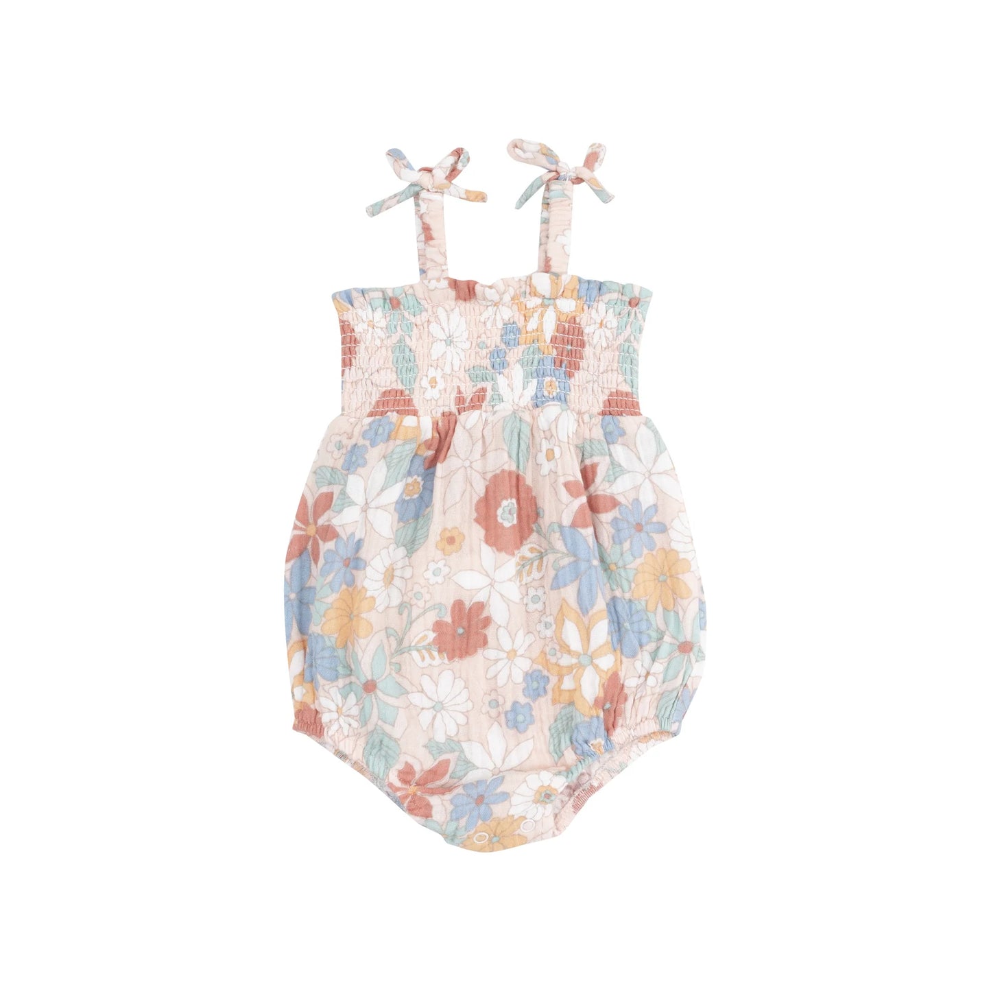 Angel Dear Tropical Retro Floral Tie Strap Smocked Bubble