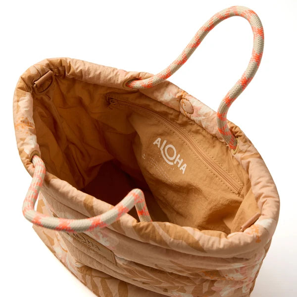Aloha Collection Adrift Large Quilted Rope Tote Camel
