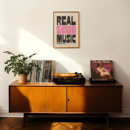 Load image into Gallery viewer, Real Good Music Art Print Black
