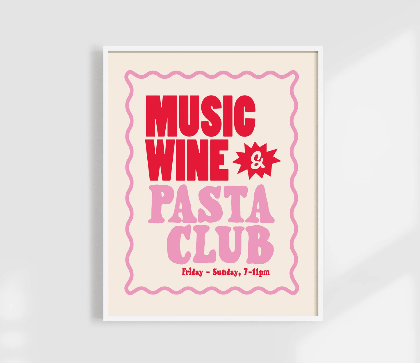 Music, Wine + Pasta Club Print Pink