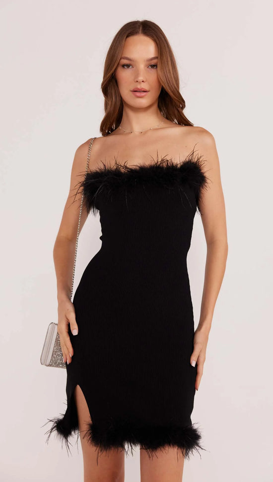 Mink Pink Aster Feather Trim Mini Dress