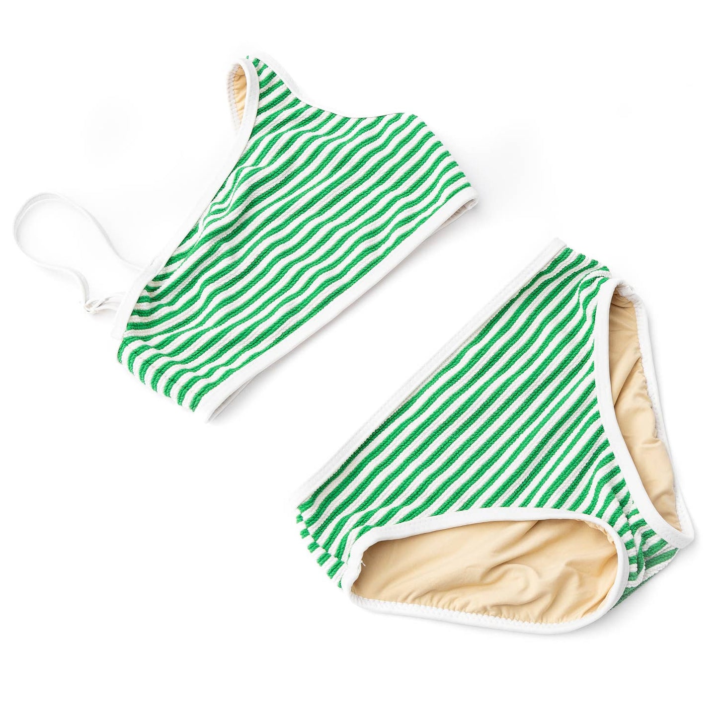 Shade Critters Green Stripe Ribbed One Shoulder Two Piece Swimsuit