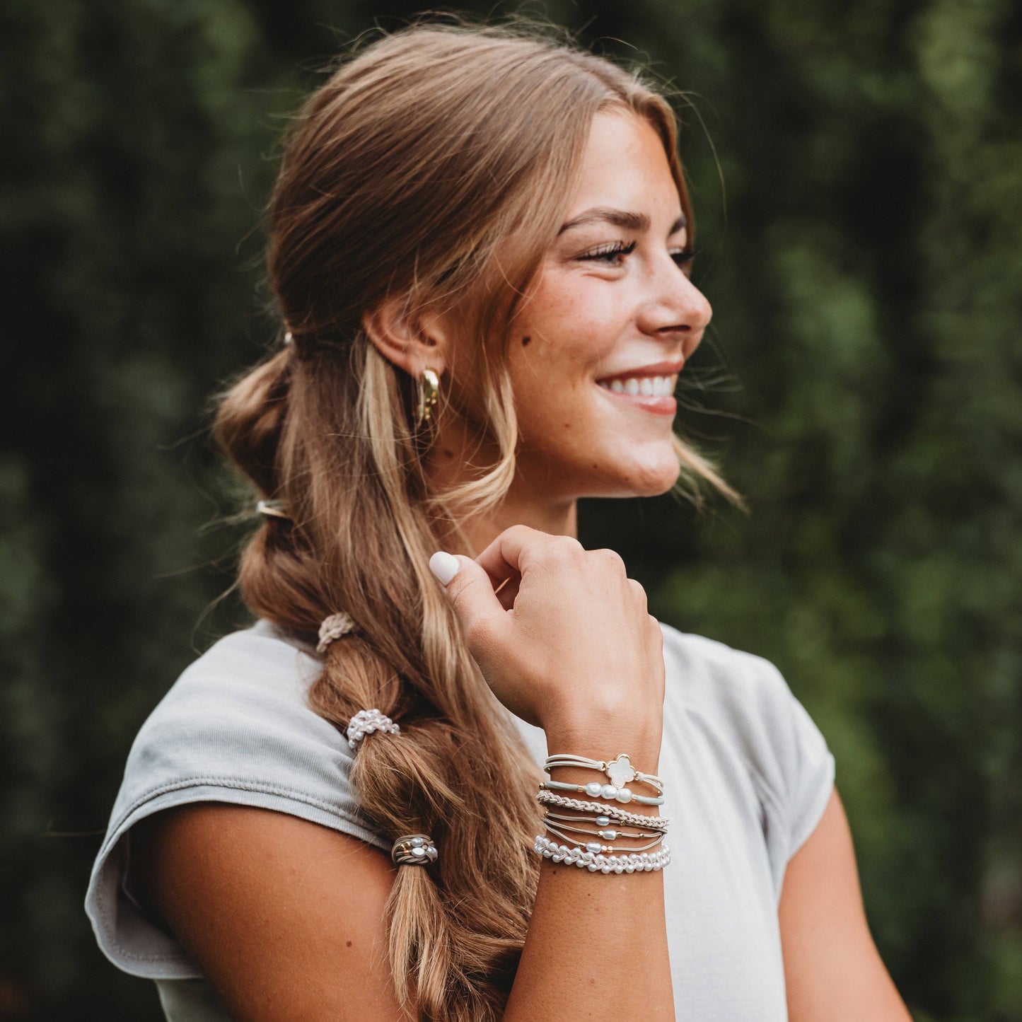 K'lani "Glimmer" Soft Pinks with Pearl and Gold Accent Hair Tie Bracelets